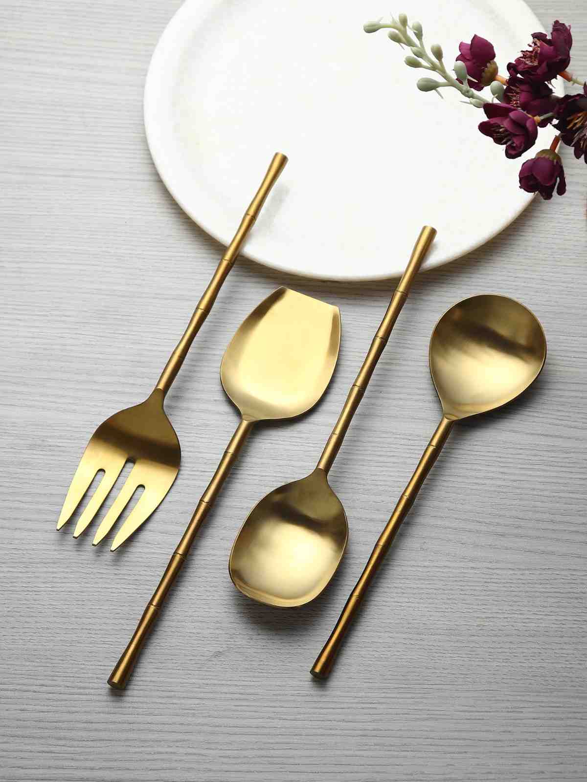 Bamboo Elegance Gold Serving Set