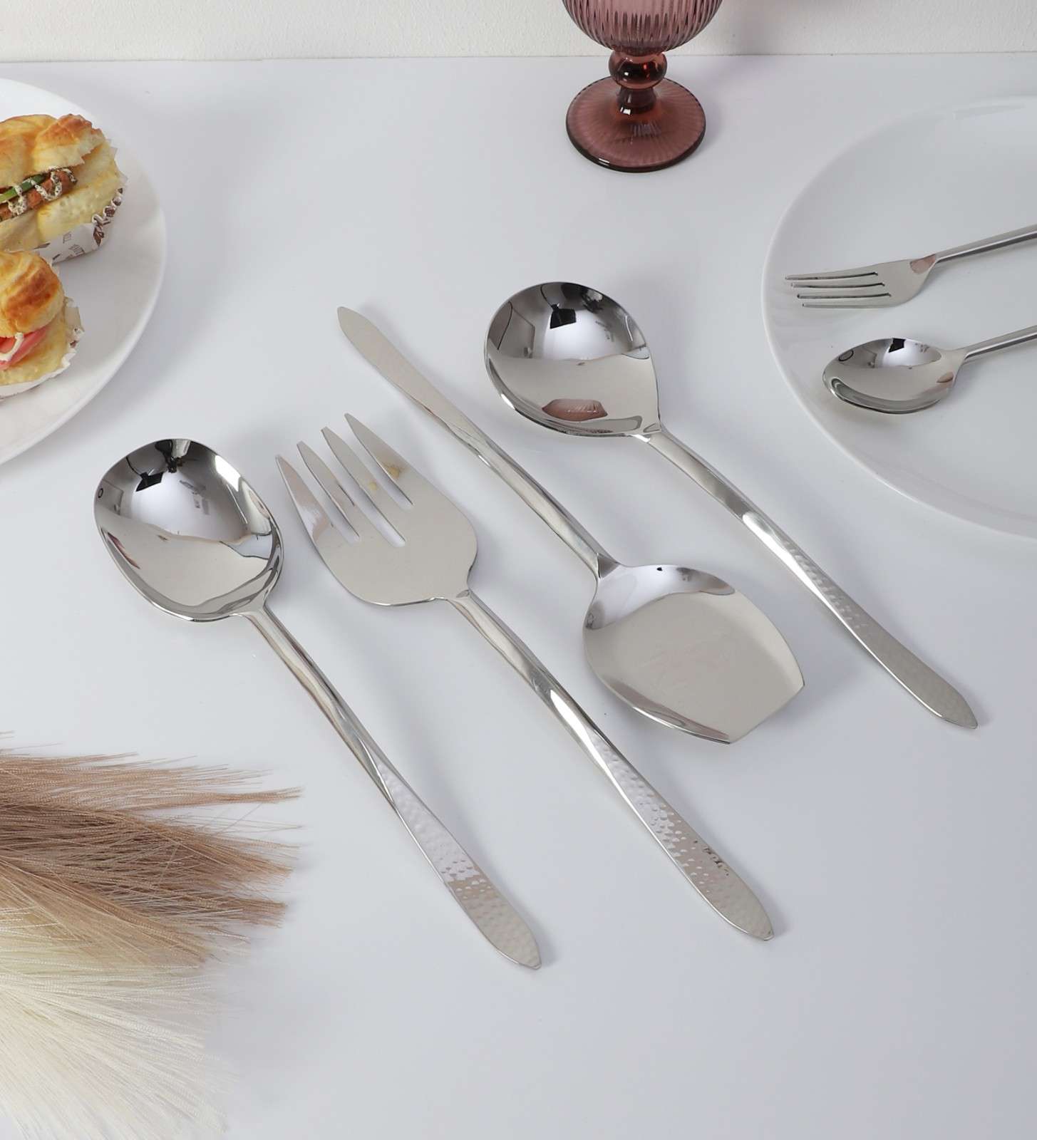 Dune Hammered Serving Set Silver